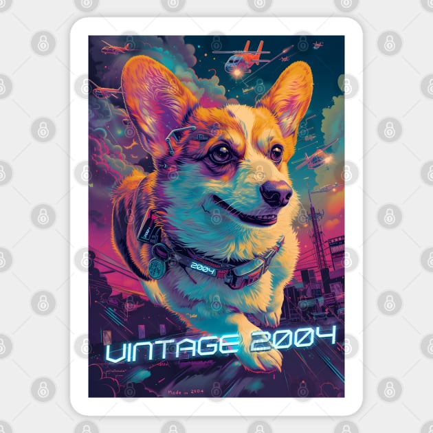 Vintage 2004 - 20 Year Old Funny Cyberpunk Corgi Dog 20th Birthday Sticker by Ai Wanderer